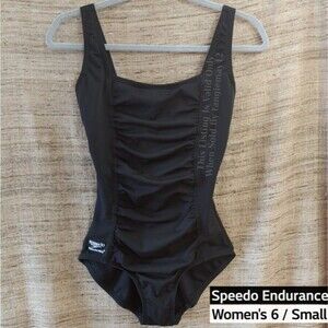 Speedo Endurance Black Swimsuit One Piece Ruched Tummy Control Womens 6 Small